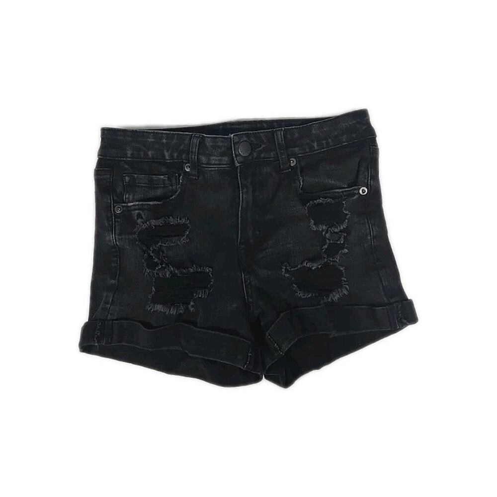 Aero Womens Shorts Black High Rise Midi Denim Distressed Stretch Size 8